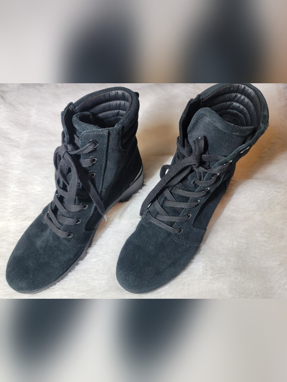ABEO Capital Lace Black Suede Orthotic Ankle Boots Size 7.5